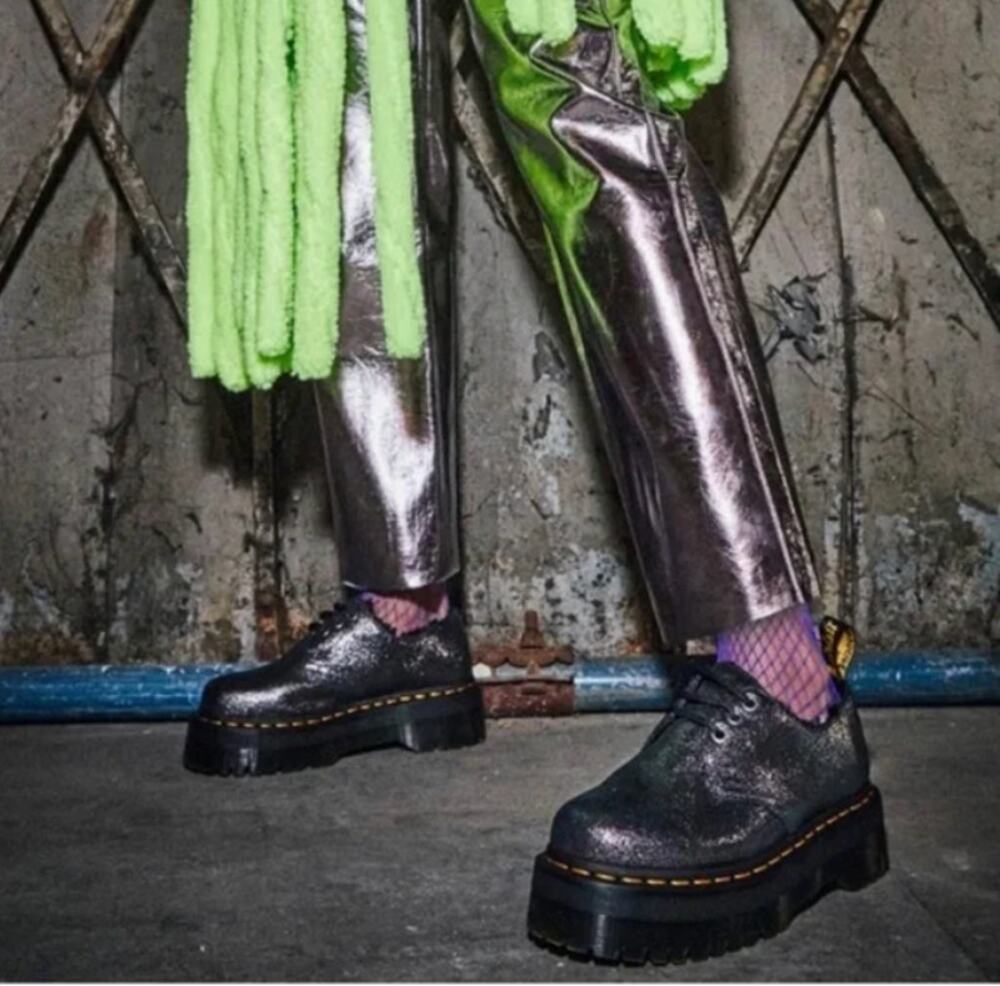 Dr. Martens Boots Women’s Metallic Leather Faux Fur Lined Platform Oxford 10